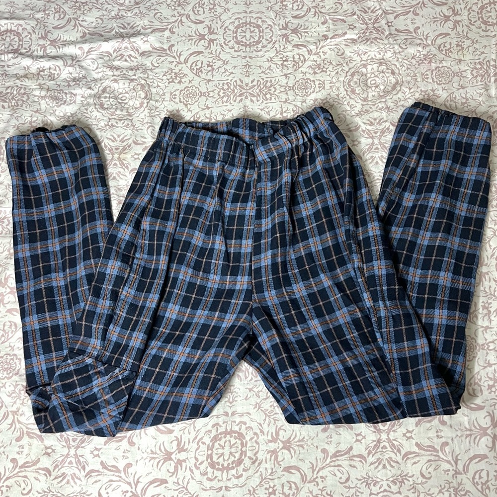 🧿Thrifted🧿 Stretchy Plaid Shades of Blue Pants / S